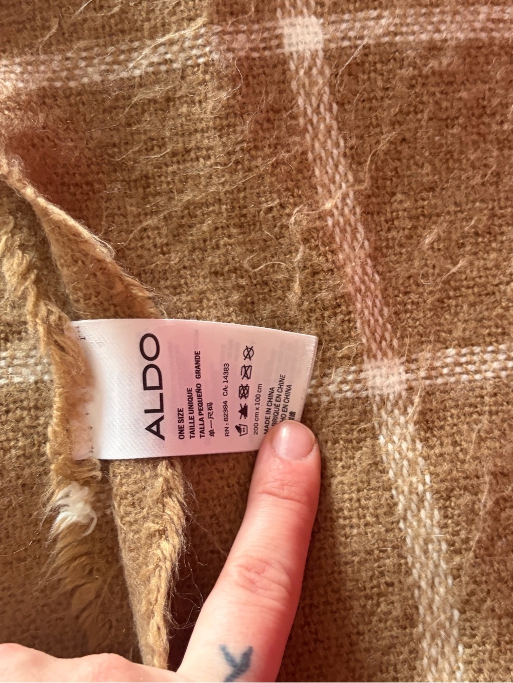 ALDO Camel and Cream Plaid Fuzzy Scarf